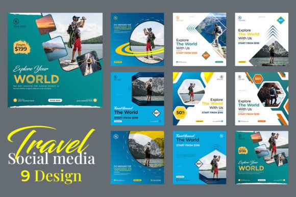Download Travel Social Media Post Set of 9 Design - Social media Collection